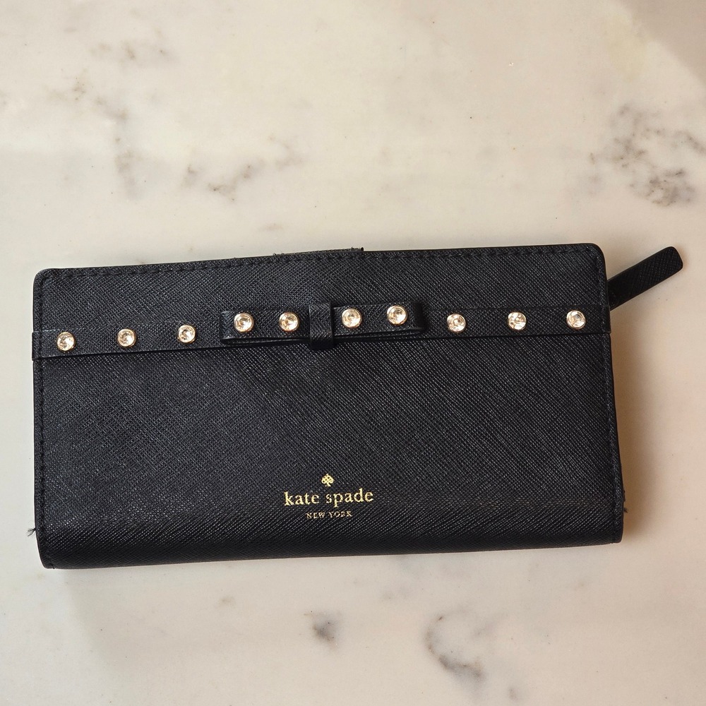 Kate Spade Wallet Laurel Way Stacy Black Leather Rhinestones
